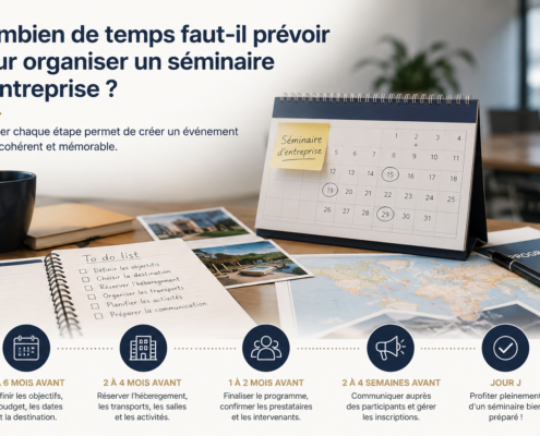 Organisation d’un séminaire d’entreprise avec calendrier, checklist et étapes de préparation