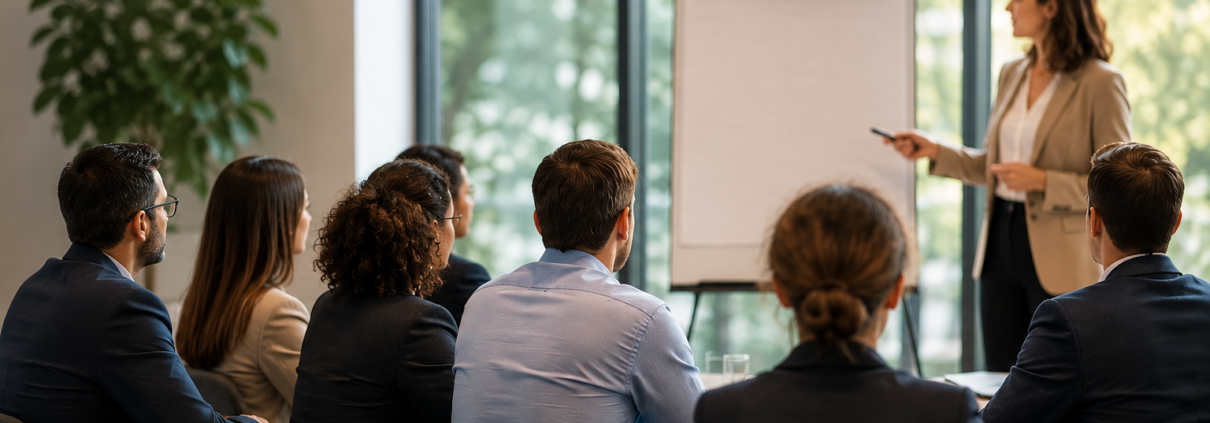 Séminaire d’entreprise avec présentation devant un groupe de collaborateurs